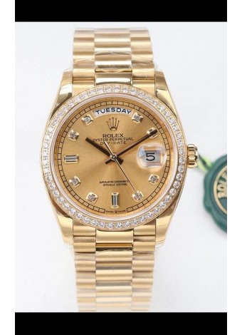 Rolex Day Date Presidential Reloj Oro Amarillo 18K 36MM - Dial Dorado Calidad a Espejo 1:1