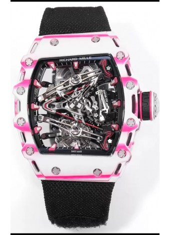 Richard Mille RM38-02 Carbono Blanco/Rosado Bubba Watson Nylon Negro Tourbillon Movement Réplica Espejo 1:1