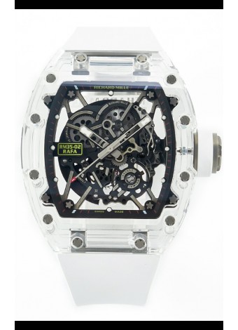 Richard Mille RM35-02 Rafael Nadal Caja de Zafiros Transparente con Genuino Tourbillon Reloj Super Clone