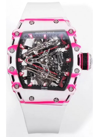 Richard Mille RM38-02 Carbono Blanco/Rosado Bubba Watson Goma Blanca Movimiento Tourbillon Réplica Espejo 1:1