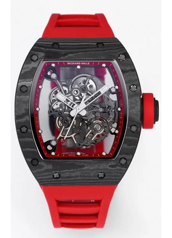 Richard Mille RM055 Caja Carbono Negra Goma Roja Reloj Superclone 1:1 Genuino Tourbillon