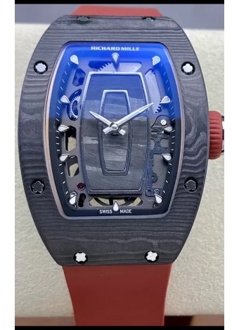 Richard Mille RM07 Caja Carbono Negro Goma Roja Reloj Superclone 1:1 Genuino Tourbillon