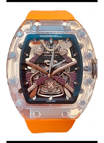 Richard Mille RM047 Samurai Genuino Tourbillon Reloj Correa Narajna Caja en Zafiro