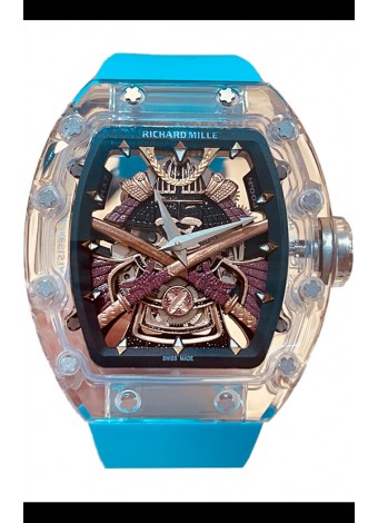 Richard Mille RM047 Samurai Genuino Tourbillon Reloj Correa Azul Caja en Zafiro