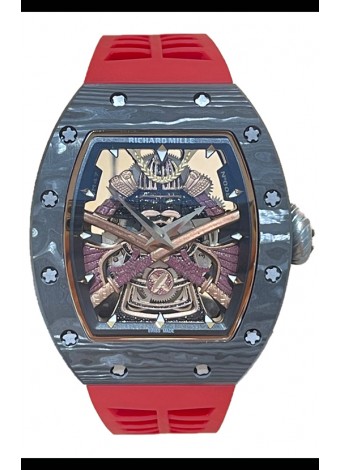 Richard Mille RM047 Samurai Reloj Genuino Tourbillon Caja Carbobono Correa Roja