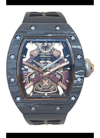 Richard Mille RM047 Samurai Reloj Genuino Tourbillon Caja Carbobono Correa Negra