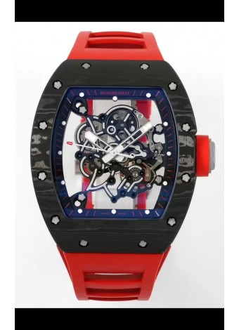 Richard Mille RM055 Caja Carbono Negra Correa Goma Roja Reloj Superclone 1:1 Genuino Tourbillon