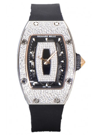 Richard Mille RM007 Superclone Reloj Réplica Suiza Dial Negro Diamantes Pavimentados Acero 904L