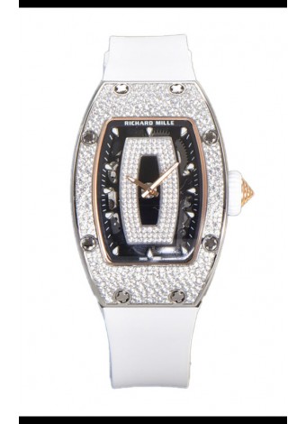 Richard Mille RM007 Superclone Reloj Réplica Suiza Correa Blanca Diamantes Pavimentados Acero 904L