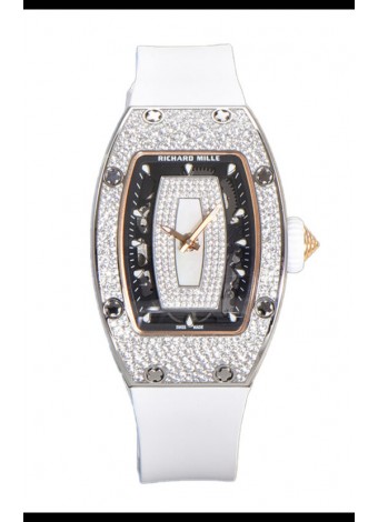 Richard Mille RM007 Reloj Suizo Superclone Acero 904L Correa y Dial Blancos Diamantes Pavimentados