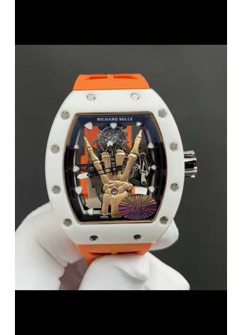 Richard Mille RM66 Flying Genuino Tourbillon Cerámica Blanca Correa Naranja Reloj Réplica Superclone