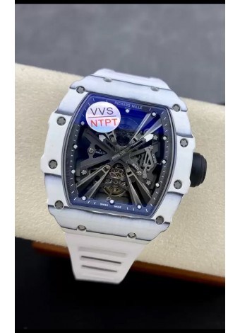 Richard Mille RM12-01 Caja Fibra de Carbono Blanca Genuino Movimiento Tourbillon Reloj Réplica Espejo 1:1