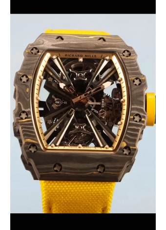 Richard Mille RM12-01 Caja de Fibra de Carbono Genuino Movimiento Tourbillon Reloj Réplica a Espejo 1:1