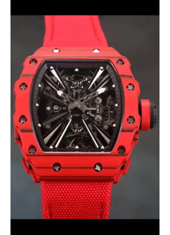 Richard Mille RM12-01 Caja de Fibra de Carbono Genuino Movimiento Tourbillon Reloj Réplica a Espejo 1:1