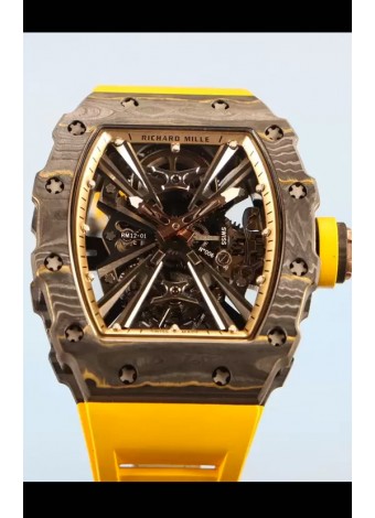 Richard Mille RM12-01 Caja de Fibra de Carbono Genuino Movimiento Tourbillon Reloj Réplica a Espejo 1:1