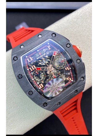 Richard Mille RM011 Felipe Massa Espejo 1:1 Caja de Carbono Forjado Negra Correa Roja