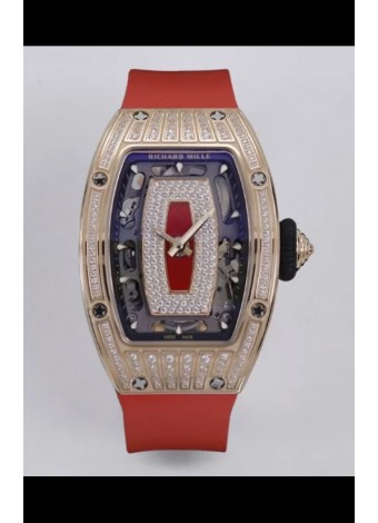 Richard Mille Super Clone RM07-01 Pavimentado en Diamantes 904L Caja Oro Rosado Automatic Reloj Réplica