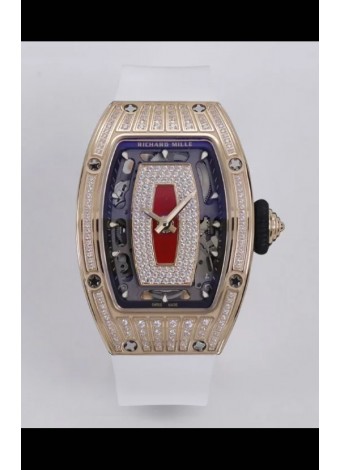 Richard Mille Super Clone RM07-01 Pavimentado en Diamantes 904L Caja Oro Rosado Automatic Reloj Réplica