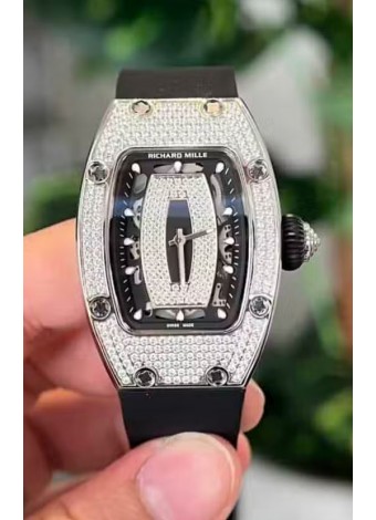 Richard Mille RM007 Pavimentado en Diamantes Dial Negro Acero 904L Superclone Reloj Suizo