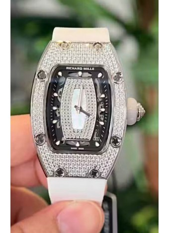 Richard Mille RM007 Pavimentado en Diamantes Dial Negro Acero 904L Superclone Reloj Suizo