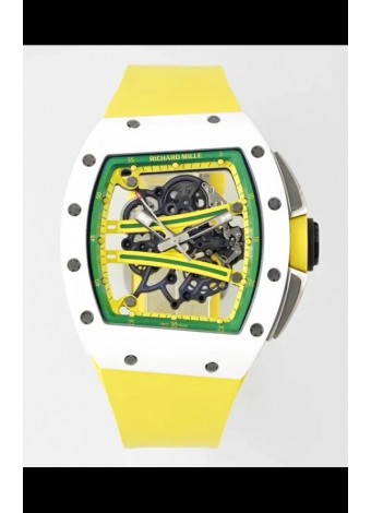Richard Mille Super Clone RM61-01 Cerámica Blanca Correa Amarilla Reloj Réplica Suizo