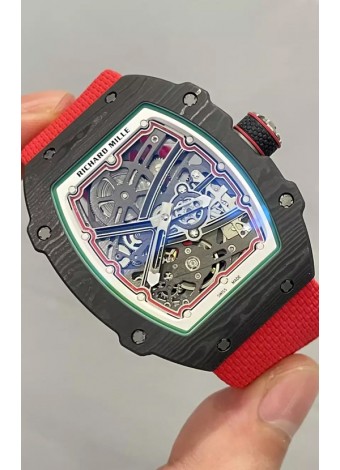 Richard Mille Super Clone RM67-02 Negro Carbon TPT 37 Gramos Reloj Correa Roja