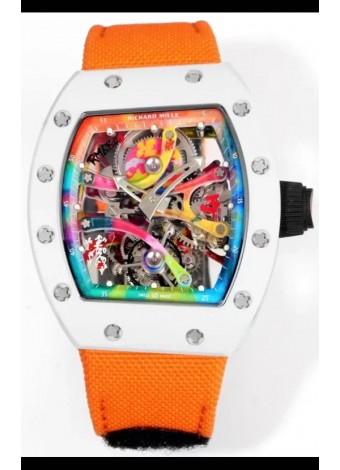 Richard Mille Super Clone RM68-01 Blanco Caja Cerámica Correa Nylon Tourbillon Réplica Suiza