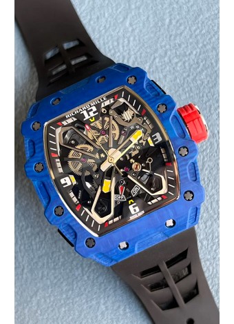 Richard Mille RM35-03 Edición Rafael Nadal Caja Fibra de Carbono Azul Reloj Réplica Espejo 1:1 Correa Negra