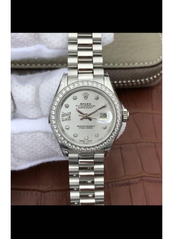 Rolex Datejust Ladies 28MM Movimiento Cal.3135 Réplica Suiza en Dial Gris - Caja en Acero 904L