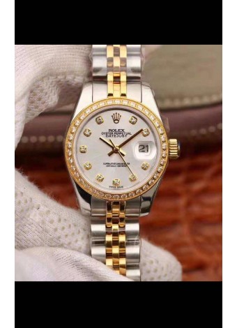 Rolex Datejust Ladies 28MM Movimiento Cal.3135 Réplica Suiza en Acero 904L Caja en Oro Amarillo de Dos Tonos