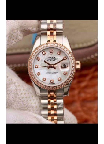 Rolex Datejust Ladies 28MM Movimiento Cal.3135 Réplica Suiza en Acero 904L Caja Oro Rosado 2 Tonos