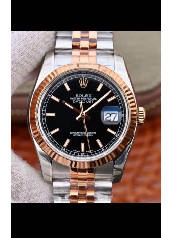 Rolex Datejust 36MM Movimiento Cal.3135 Reloj Réplica Suizo en Acero 904L Caja en Dos Tonos Dial Negro