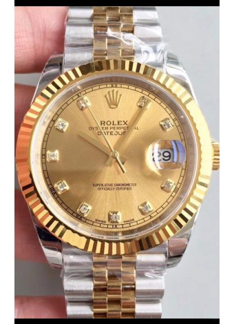 Rolex Datejust 41MM Movimiento Cal.3135 Reloj Réplica Suizo en Acero 904L Caja en Dos Tonos