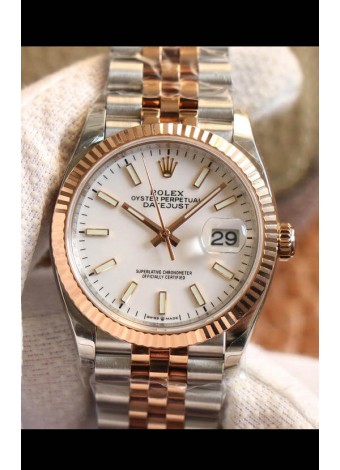 Rolex Datejust 36MM Movimiento Cal.3135 Reloj Réplica Suizo en Acero 904L Caja en Dos Tonos Dial Blanco