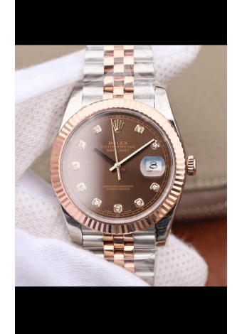 Rolex Datejust 41MM Movimiento Cal.3135 Reloj Réplica Suizo en Acero 904L de Dos Tonos Dial Marrón