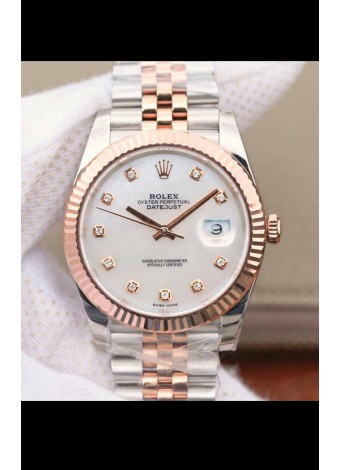 Rolex Datejust 41MM Movimiento Cal.3135 Reloj Réplica Suizo en Acero 904L Dos Tonos Dial Perla