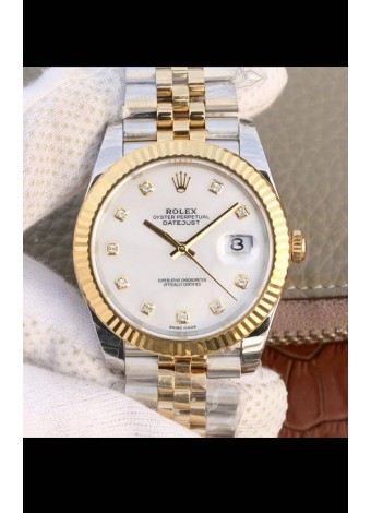 Rolex Datejust 41MM Movimiento Cal.3135 Reloj Réplica Suizo en Acero 904L Dos Tonos Dial Perla