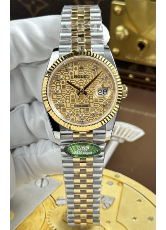 Rolex Datejust Super Clone Cal.3235, Dial Marrón Computarizado, Caja Dos Tonos Oro Amarillo, 36 mm