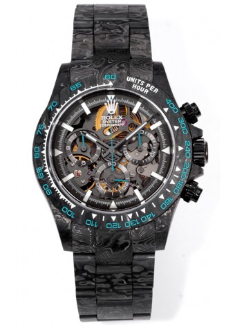 Rolex Daytona Blaken Carbono Negro Reloj Réplica Suizo Espejo 1:1 Dial Skeleton Movimiento Cal.4130