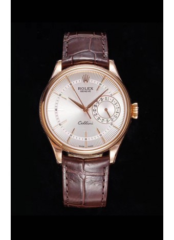 Rolex Cellini Date Ref#50515 Replica 1:1 Mirror Rose Gold 904L Steel Watch White Dial
