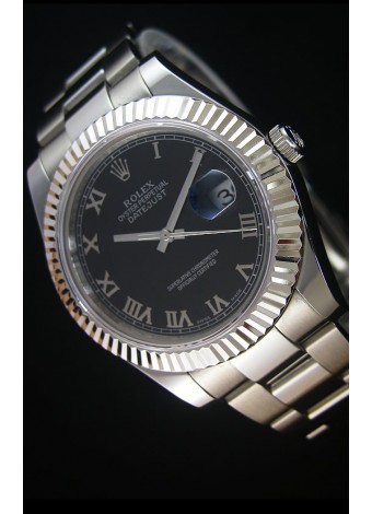 Rolex Datejust Reloj Réplica Japonés - Dial Negro Marcadores Romanos en 41MM con correa Oyster