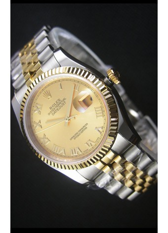 Rolex Datejust Reloj Réplica Japonés - Dial en Oro chapado en dos Tonos en Caja 36MM