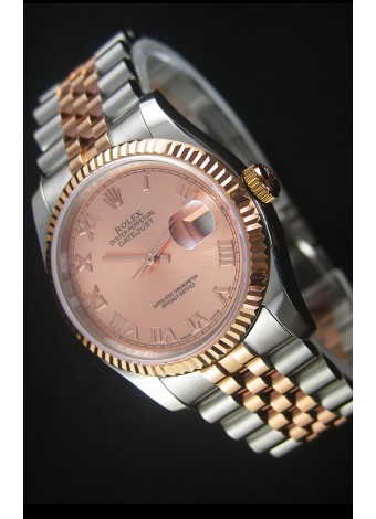 Rolex Datejust Reloj Réplica Japonés - Dial en Oro rosado chapado en dos Tonos Dial Champange en Caja 36MM