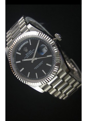 Rolex Day Date Reloj Réplica Japonés - Dial Negro Caja en Acero - 40MM