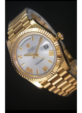 Rolex Day Date Reloj Réplica Japonés - Caja en Oro Amarillo Dial en Acero 40MM