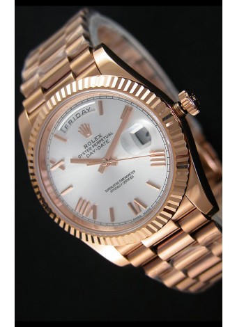 Rolex Day Date Reloj Réplica Japonés - Caja en Oro Rosado Dial en Acero 40MM