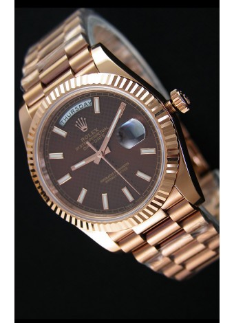 Rolex Day Date Reloj Réplica Japonés - Caja en Oro rosado Dial Marrón 40MM