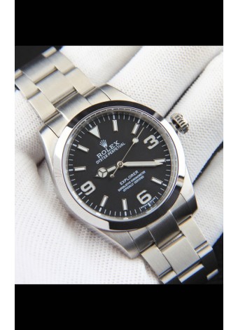 Rolex Explorer I Movimiento Japonés Reloj Réplica en Acero Inoxidable Dial Acero Negro 39MM
