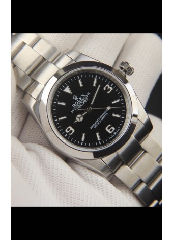 Rolex Explorer I Movimiento Japonés Reloj Réplica en Acero Inoxidable Dial Acero Negro 36MM