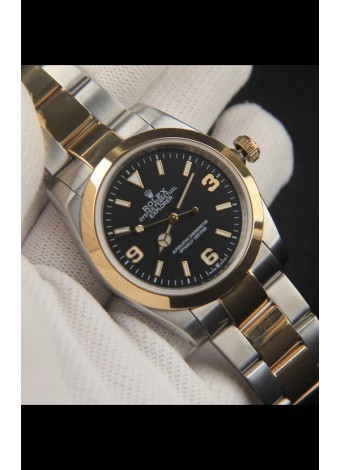 Rolex Explorer I Movimiento Japonés Reloj Réplica en Dos Tonos Dial Negro 36MM